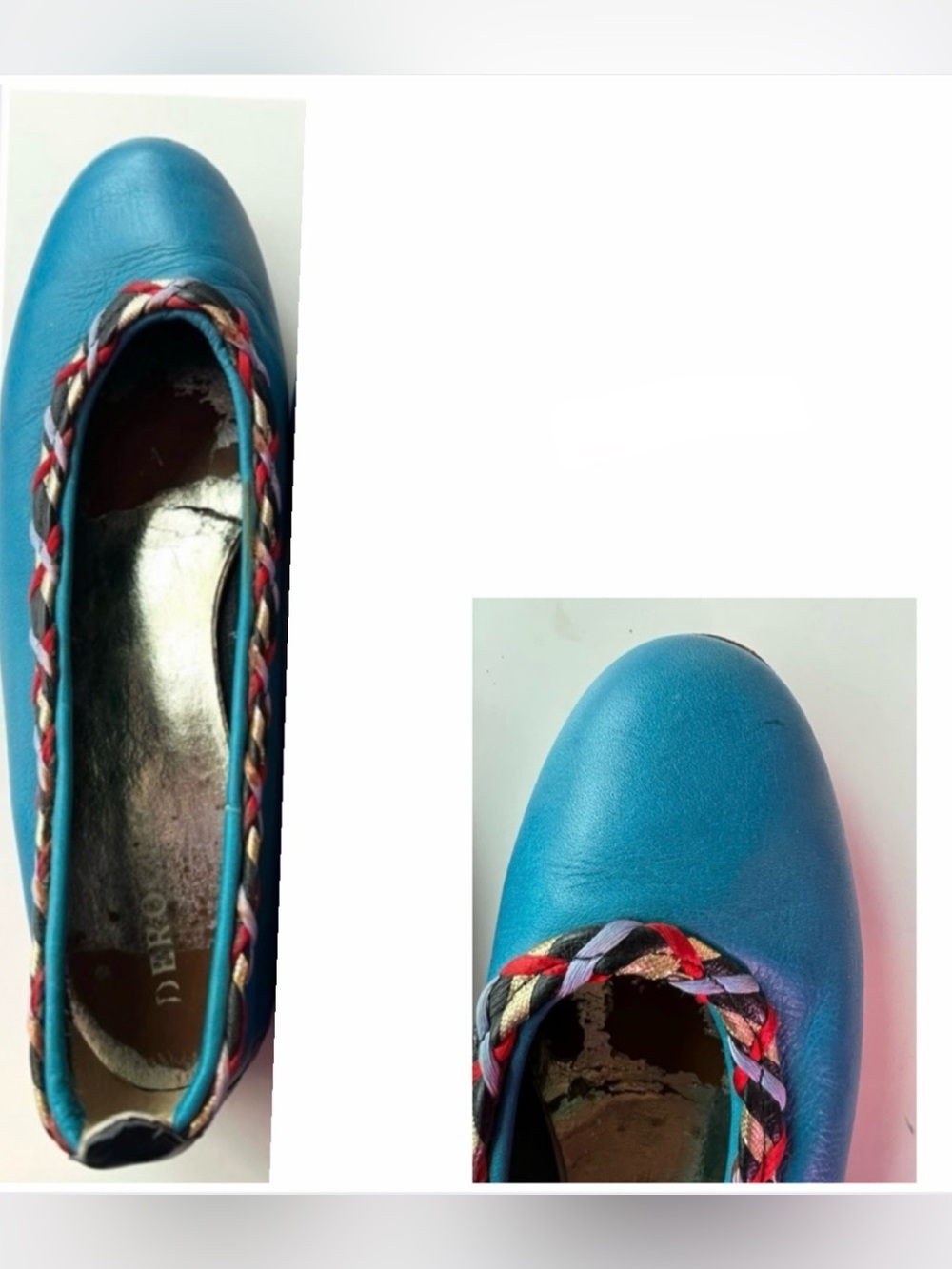 Vintage 1980s Teal Leather Flats | French Design, Italian Crafted- edge detail